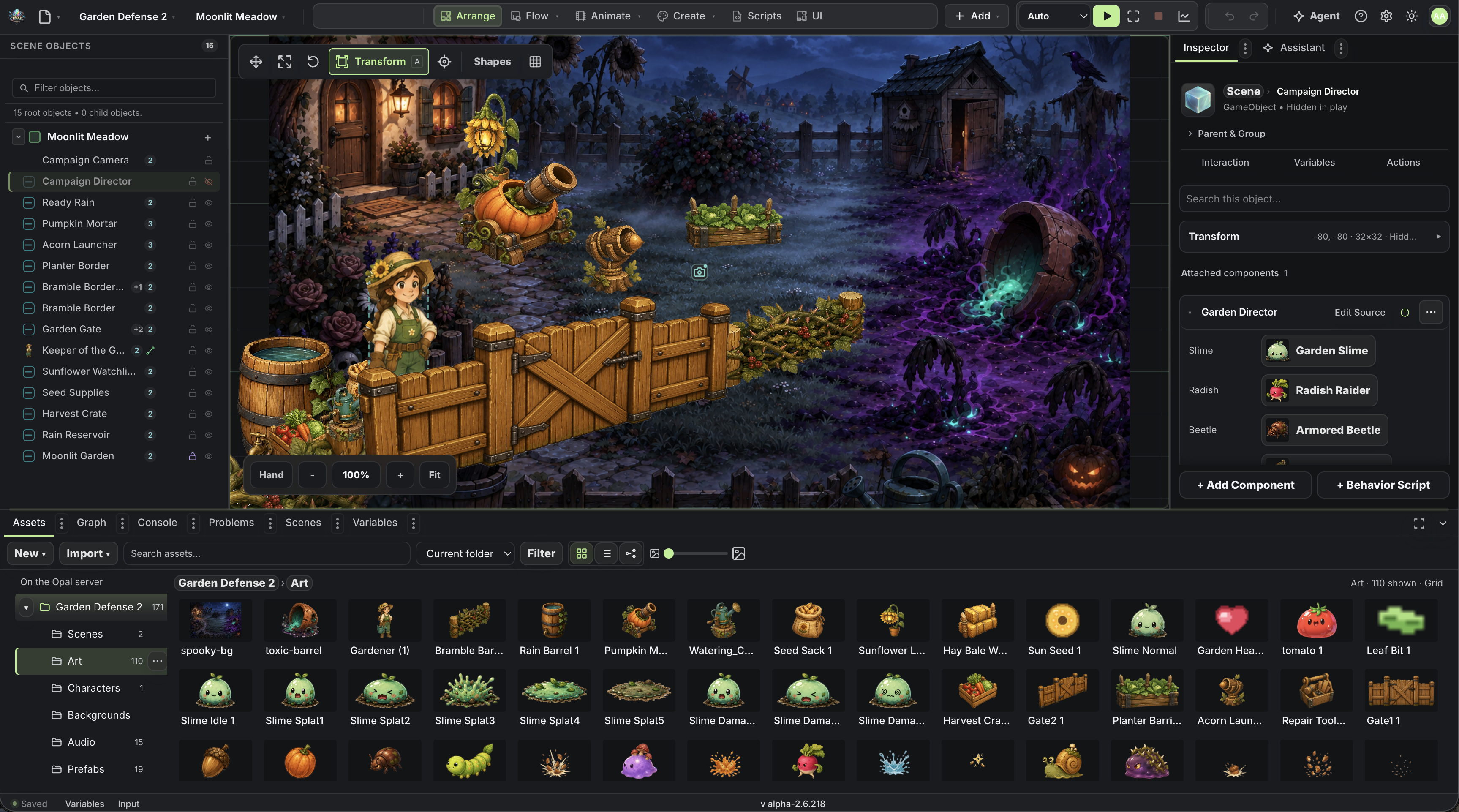 The Opal editor open on a scene